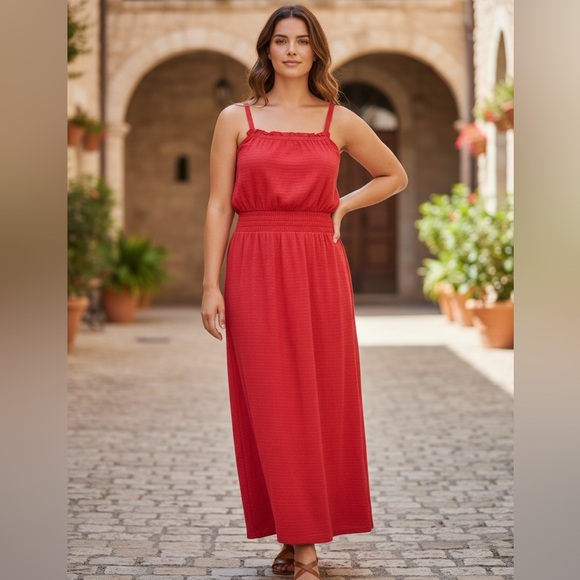 Michael Kors Smocked Square Neck Cami Dress Red Geranium‎ Size PM Stitch Fix NWT - Picture 3 of 15